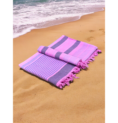 Pink Cotton Hammam Beach Towel with Knotted Tassles Pink Cotton Hammam Beach Towel with Knotted Tassles