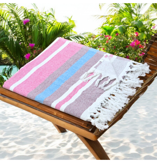 Mauve - Cotton Hammam Beach Towel with reversible Toweling Mauve - Cotton Hammam Beach Towel with reversible Toweling