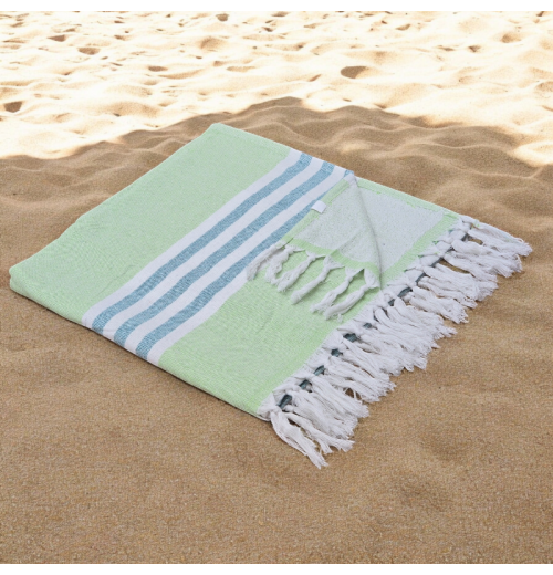 Pastel Limes - Cotton Hammam Beach Towel with reversible Toweling Pastel Limes - Cotton Hammam Beach Towel with reversible Toweling