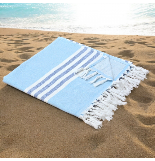 Sky - Cotton Hammam Beach Towel with reversible Toweling Sky - Cotton Hammam Beach Towel with reversible Toweling