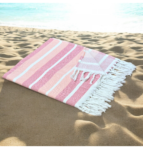 Pastel Pink Stripe - Cotton Hammam Beach Towel with reversible Toweling Pastel Pink Stripe - Cotton Hammam Beach Towel with reversible Toweling