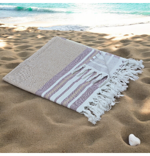 Sand - Cotton Hammam Beach Towel with reversible Toweling Sand - Cotton Hammam Beach Towel with reversible Toweling